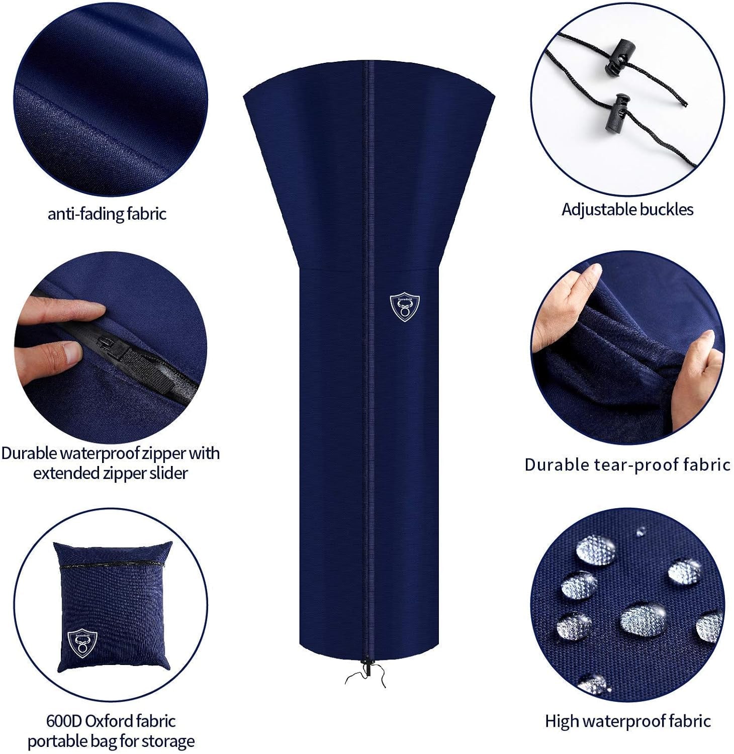 Patio Heater Covers 600D Patio Heater Cover with Hidden Waterproof Zipper and Storage Bag for Outdoor Heater for Patio (89'' Height X 33" Dome X 19" Base)