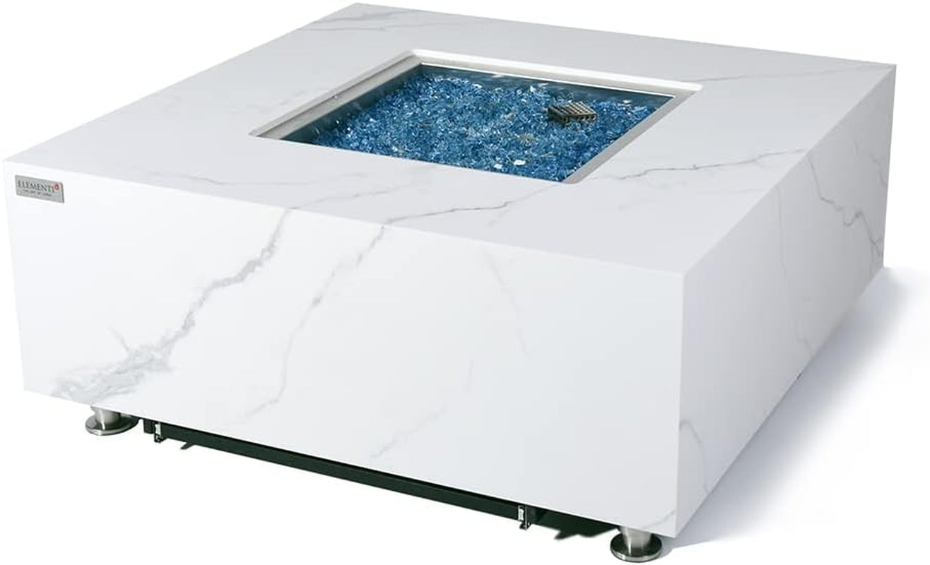 Bianco Marble Fire Pit 39.4" X 39.4" Outdoor Patio Firepit Includes Fire Glass Modern Fire Pits & Outdoor Fireplaces for Garden, Deck, Indoor & Outdoor Heating