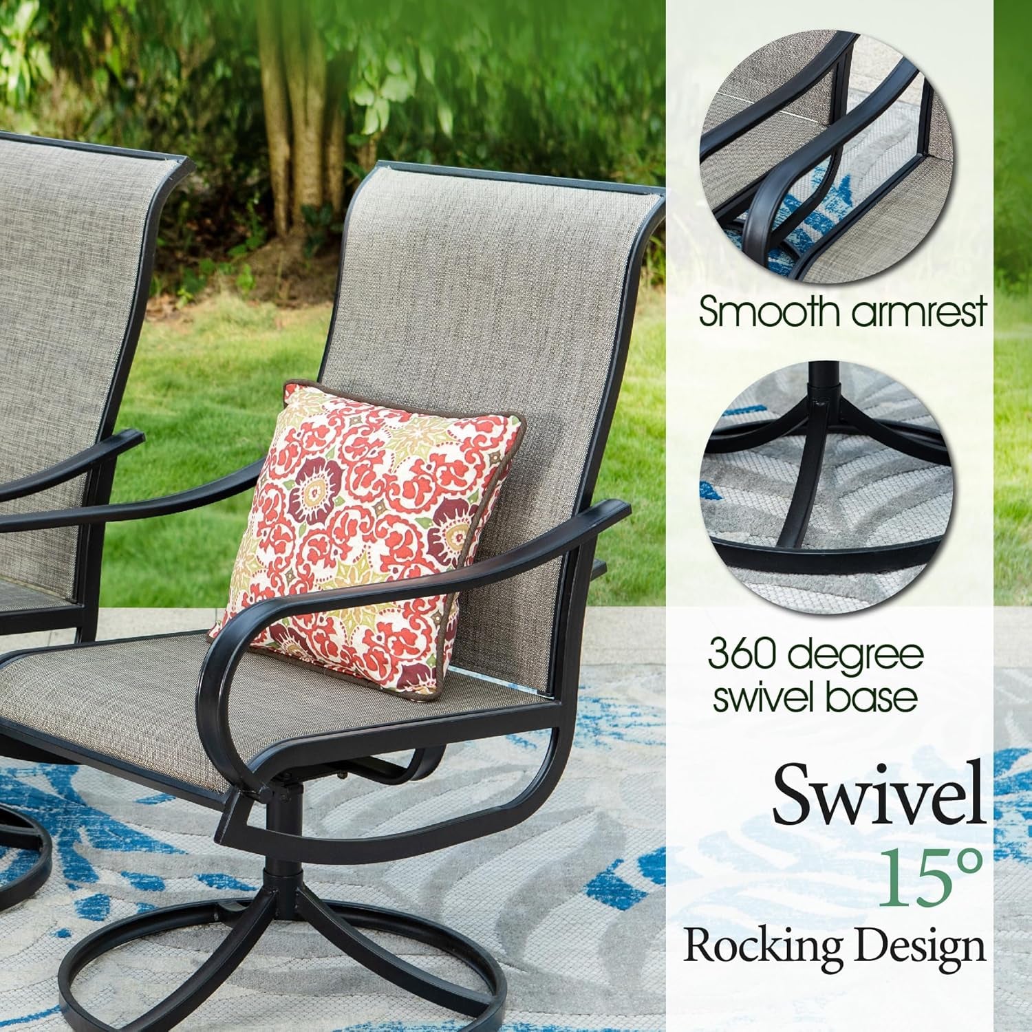 Patio Dining Set 8 Pieces Outdoor Metal Furniture Set with 13Ft Double-Sided Patio Umbrella Beige, 6 X Swivel Patio Dining Chairs, 1 Wood like Umbrella Table for Patio Garden
