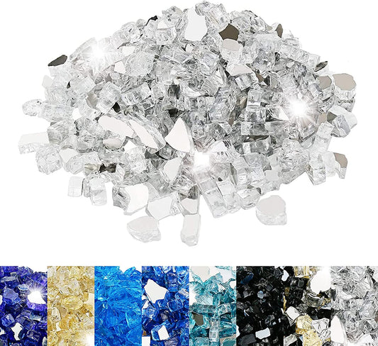 Fire Pit Glass for Fire Pit, 1/2 Inch Clear Reflective Tempered Fire Glass for Propane Fire Pit, Fire Pit Glass Rocks Safe for Outdoors and Indoors Gas Fire Pit Table, 10 Lbs