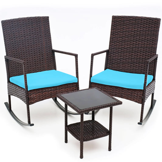 Oversize 3 Piece Patio Furniture Set Outdoor Patio Rocking Chair Set for Balcony Garden Bistro,Blue