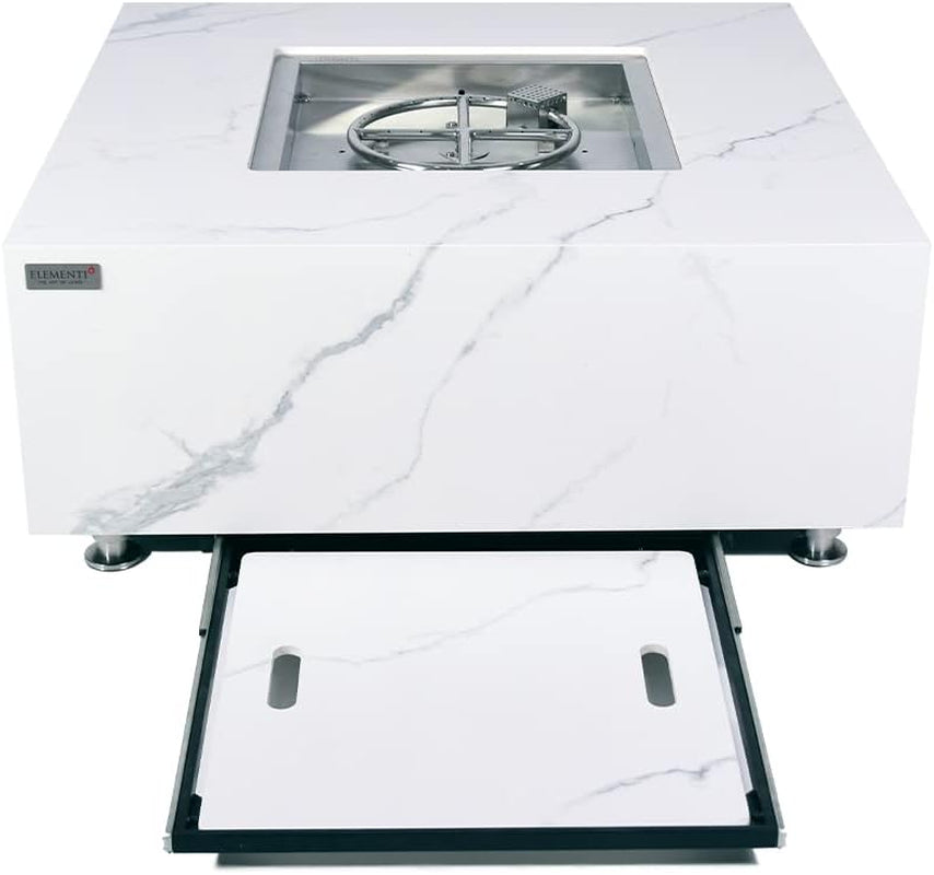Bianco Marble Fire Pit 39.4" X 39.4" Outdoor Patio Firepit Includes Fire Glass Modern Fire Pits & Outdoor Fireplaces for Garden, Deck, Indoor & Outdoor Heating