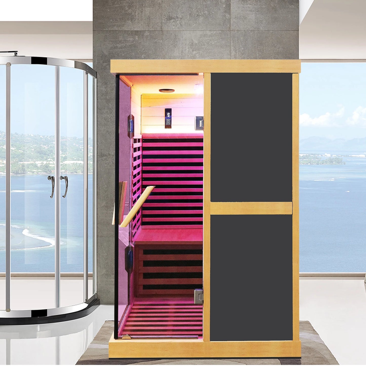2 Person Saunas Home Far Infrared Sauna, APP Control 1980W Canadian Hemlock Home Spa Room with 7 Color Therapy, Bluetooth Speakers for Indoor Home