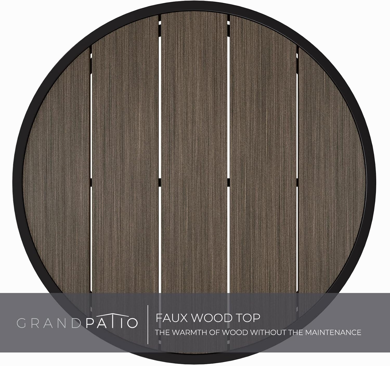Outdoor Side Table, round End Table with Imitation Wood Tabletop, Dark Grey
