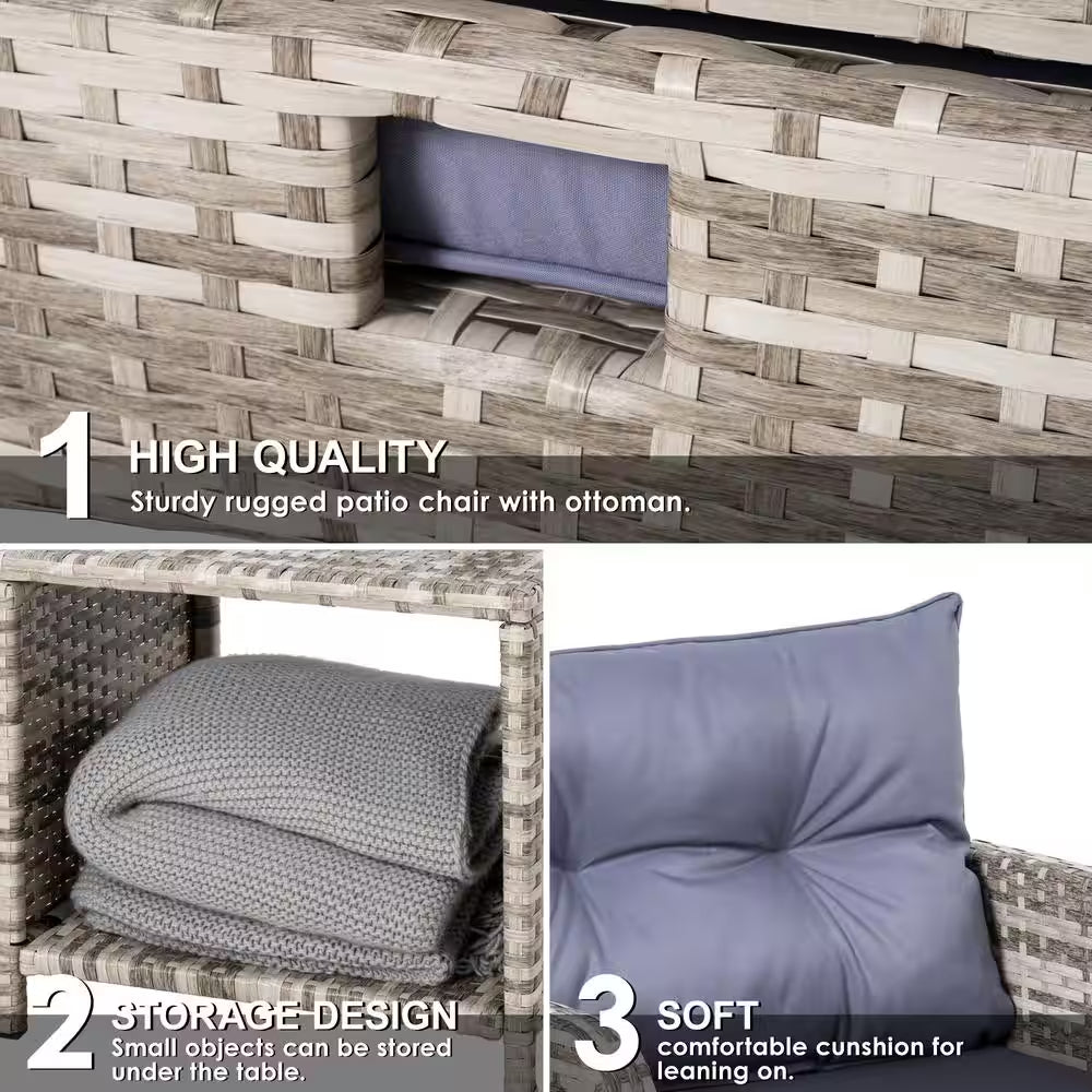 5-Pieces Wicker Patio Furniture Set Outdoor Patio Chairs with Ottomans, Purple Cushions