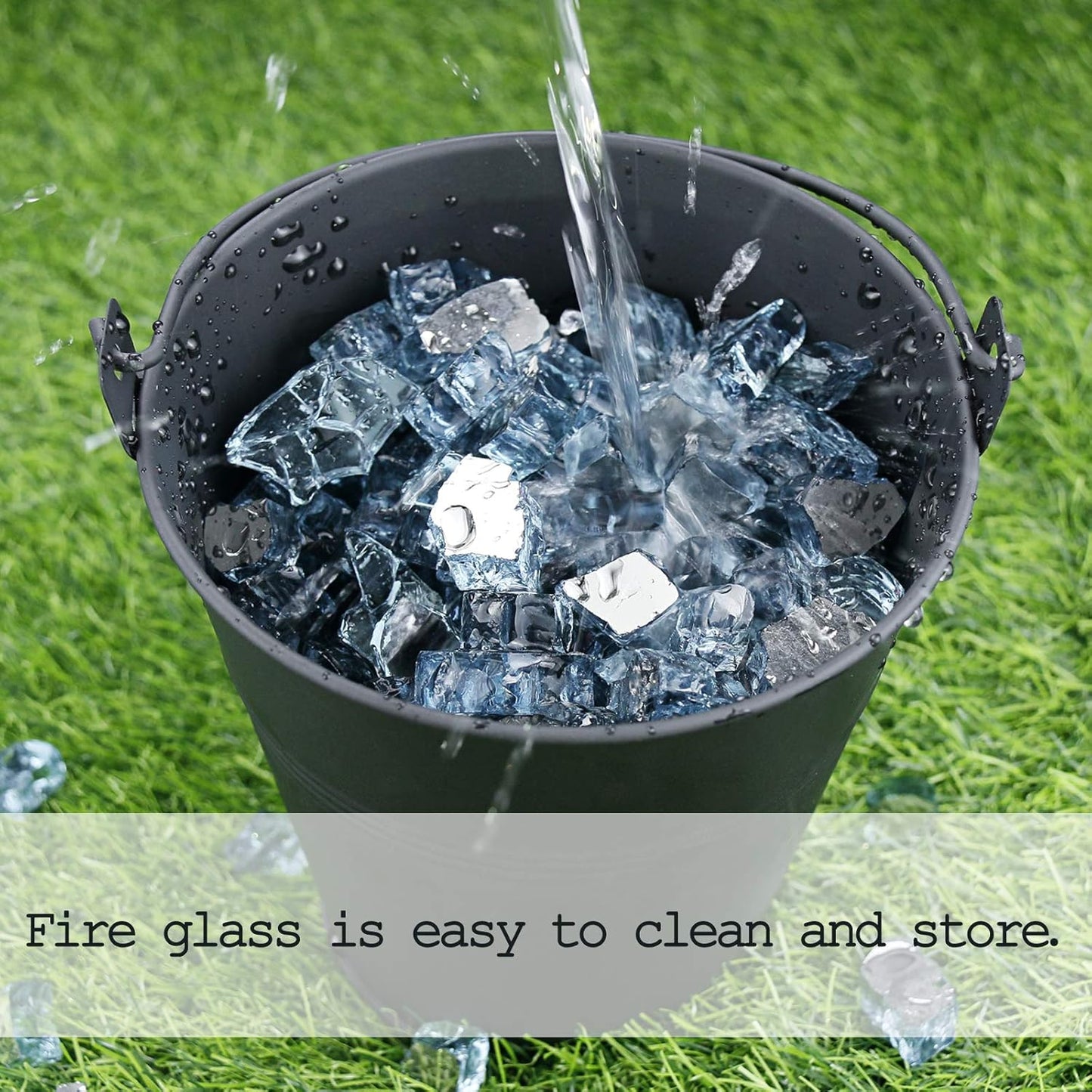 Fire Glass for Fire Pit, 1/2 Inch Aqua Blue Reflective Fire Glass for Propane Fire Pit, Fire Pit Glass Rocks Safe for Outdoors and Indoors Fire Pit, 10 Pounds