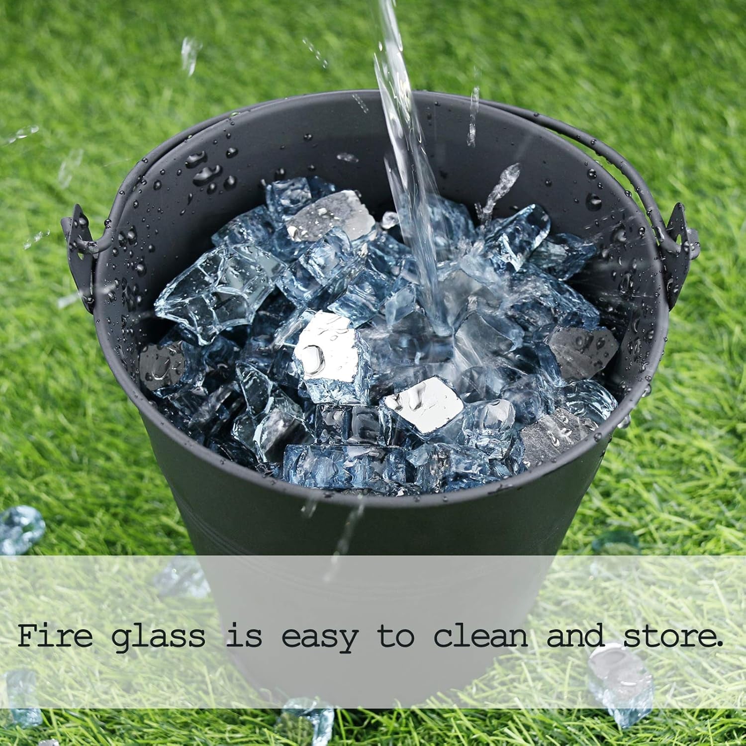 Fire Glass for Fire Pit, 1/2 Inch Aqua Blue Reflective Fire Glass for Propane Fire Pit, Fire Pit Glass Rocks Safe for Outdoors and Indoors Fire Pit, 10 Pounds