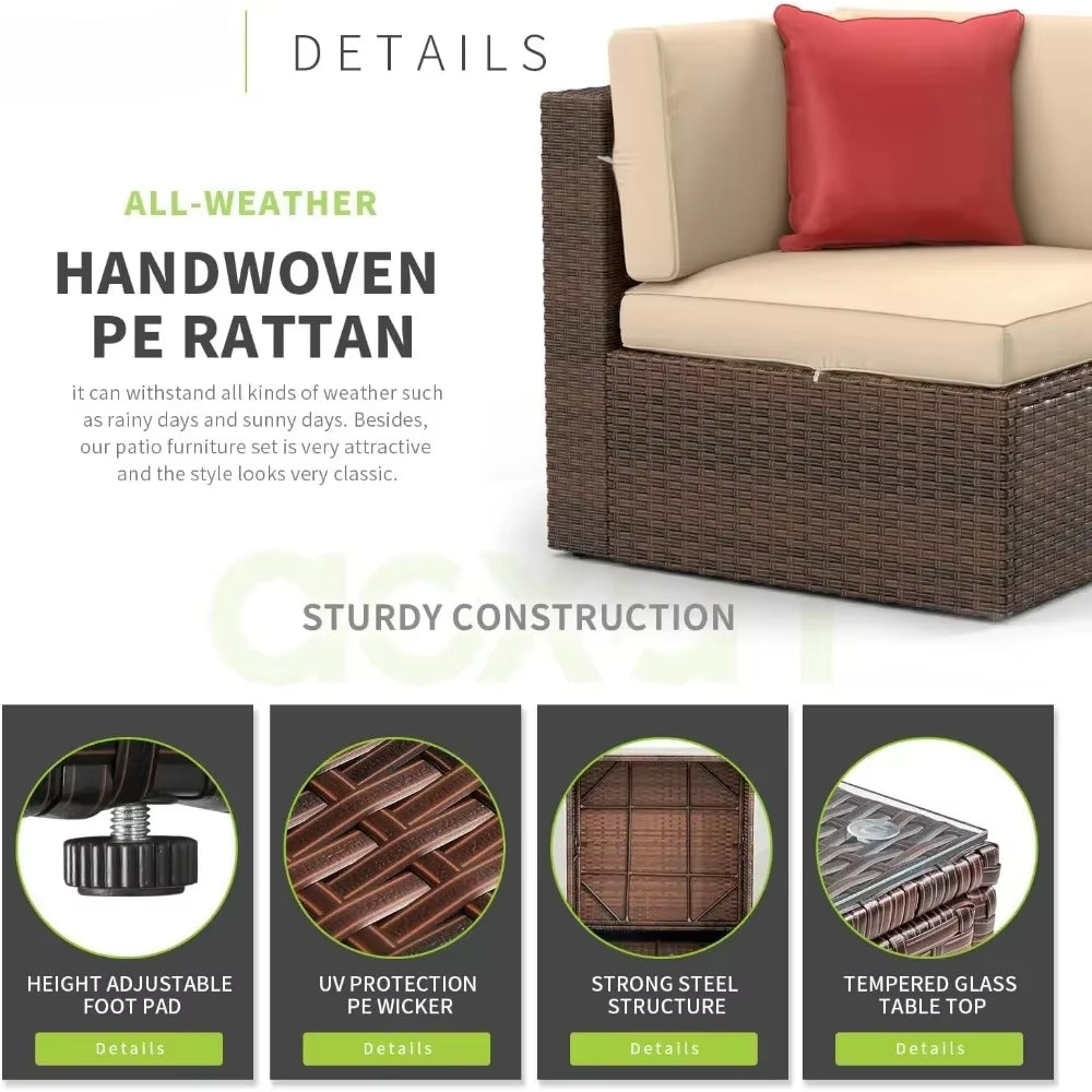 Patio Furniture Set 8PCS with 40" Fire Pit Table Outdoor Sectional Sofa Set Wicker Furniture Set with Coffee Table Garden Sets