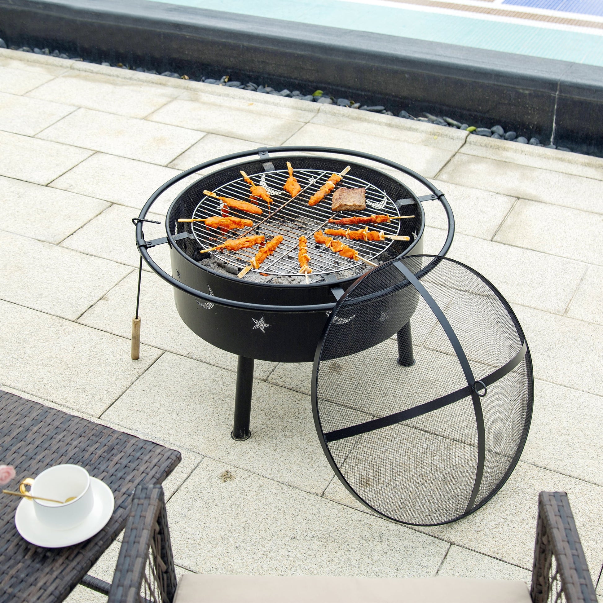 Star & Moon Bonfire round Steel Wood Burning Patio Fire Pit for Outdoor Patio