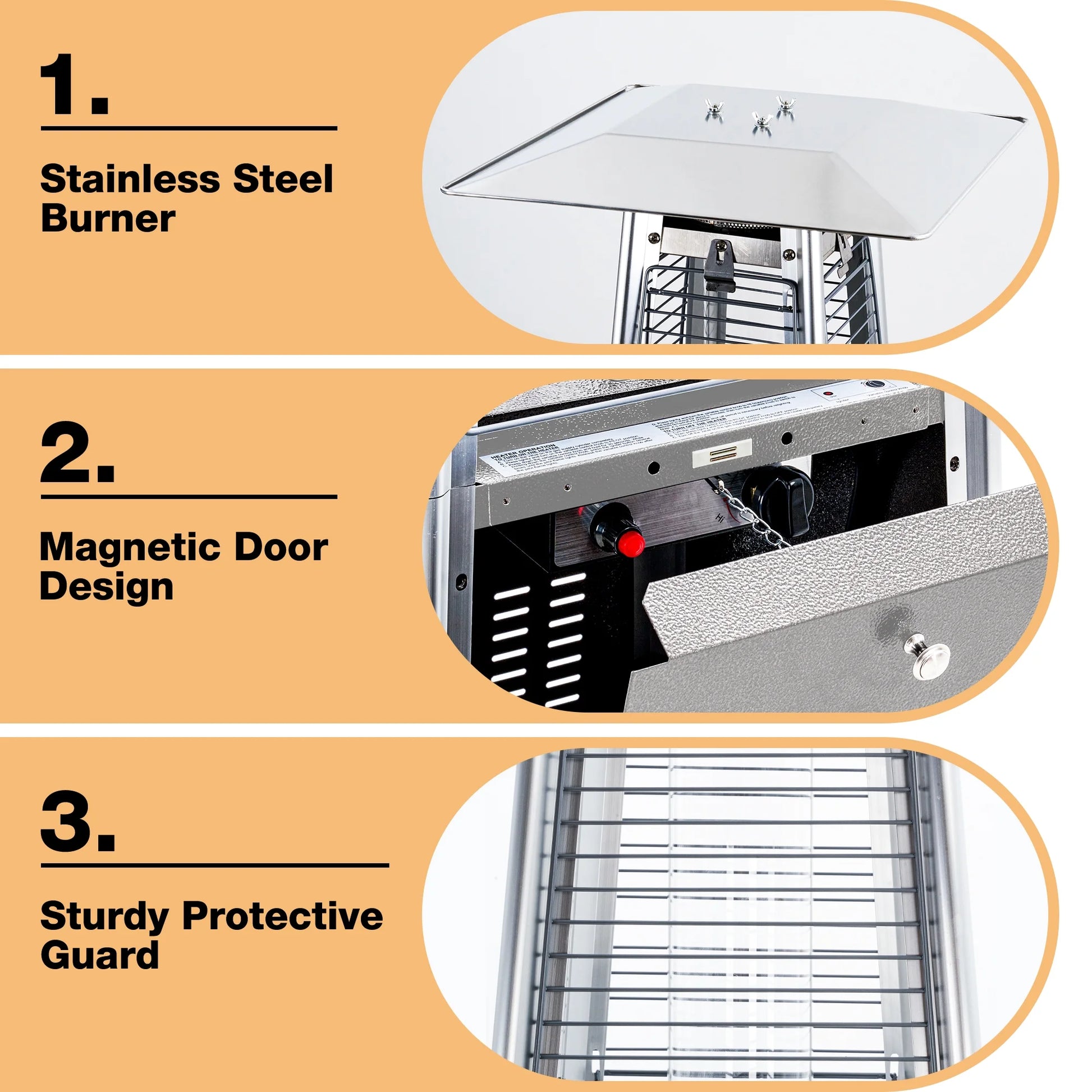 Pyramid Patio Heater, 48,000 BTU Outdoor Propane Patio Heater, Silver