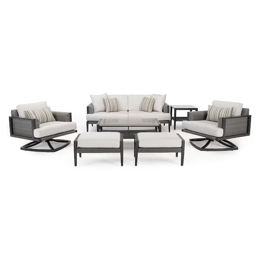 Vistano 7 -Piece Wicker Patio Sofa Conversation Set with Gray Sunbrella#174 Cushions