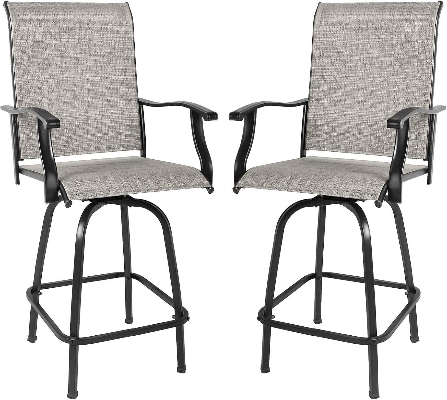Set of 2 Outdoor Patio Swivel Bar Stools, High Bistro Stools Height Patio Chairs, All Weather Patio Bar Set Garden Furniture Bar Dining Chair, Gray