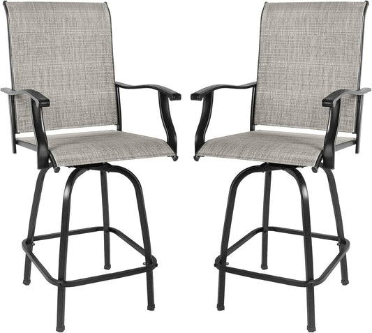 Set of 2 Outdoor Patio Swivel Bar Stools, High Bistro Stools Height Patio Chairs, All Weather Patio Bar Set Garden Furniture Bar Dining Chair, Gray