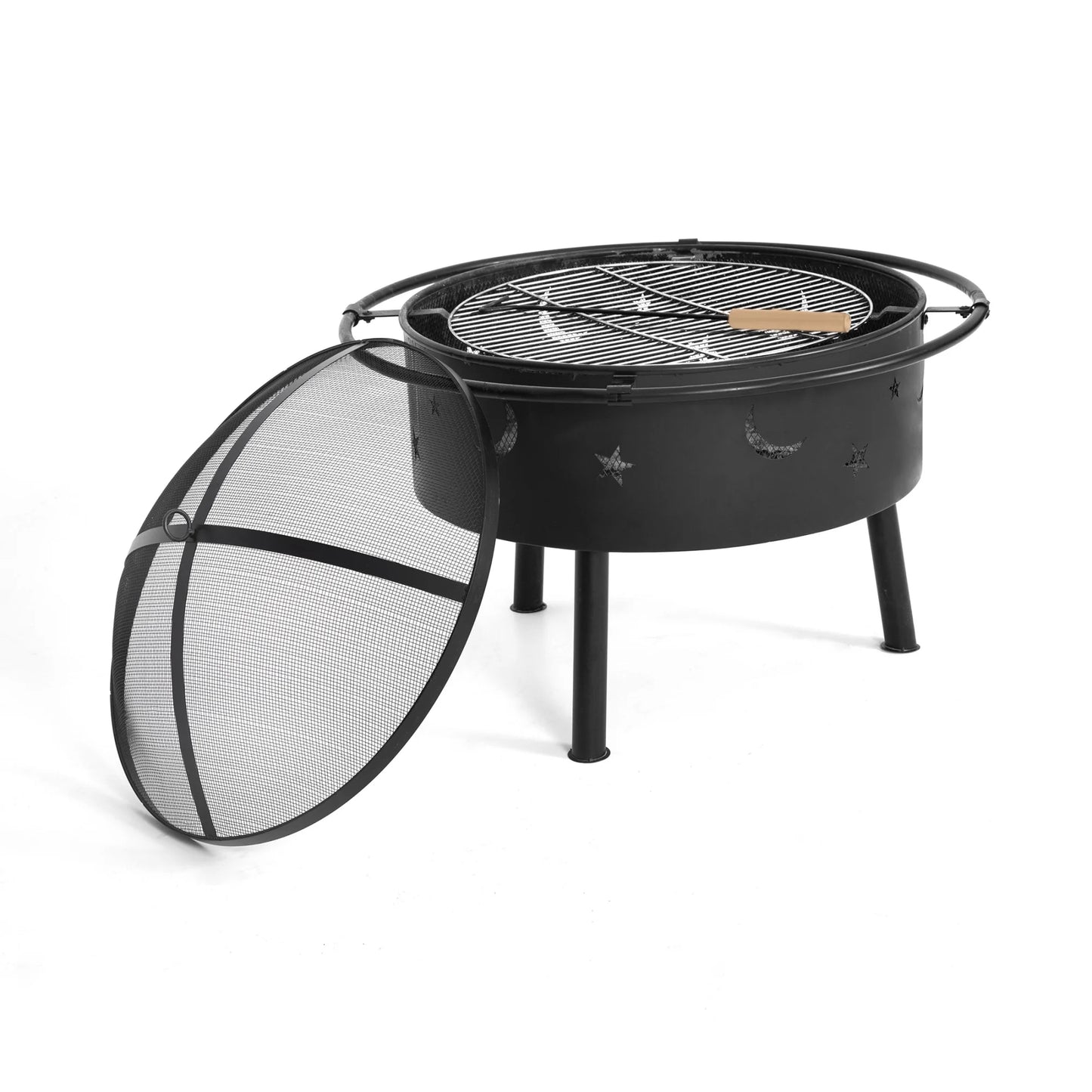 Star & Moon Bonfire round Steel Wood Burning Patio Fire Pit for Outdoor Patio