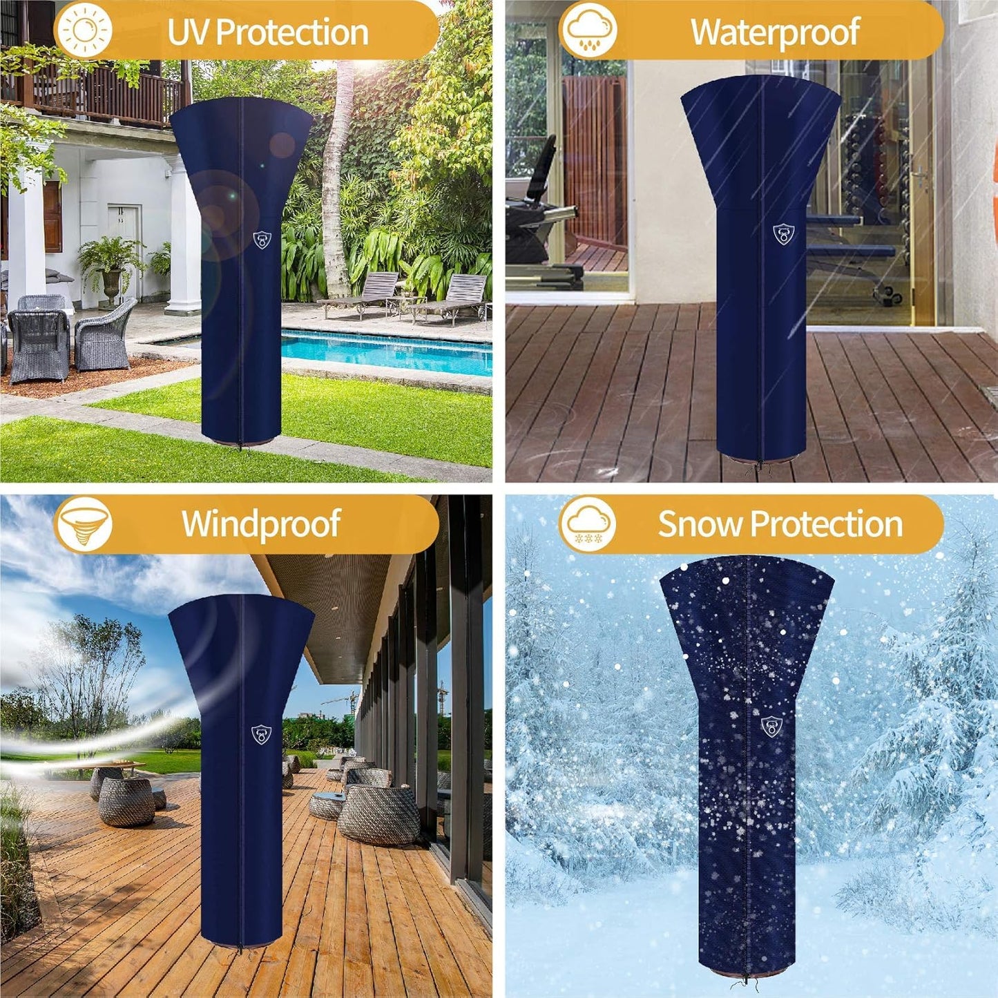 Patio Heater Covers 600D Patio Heater Cover with Hidden Waterproof Zipper and Storage Bag for Outdoor Heater for Patio (89'' Height X 33" Dome X 19" Base)