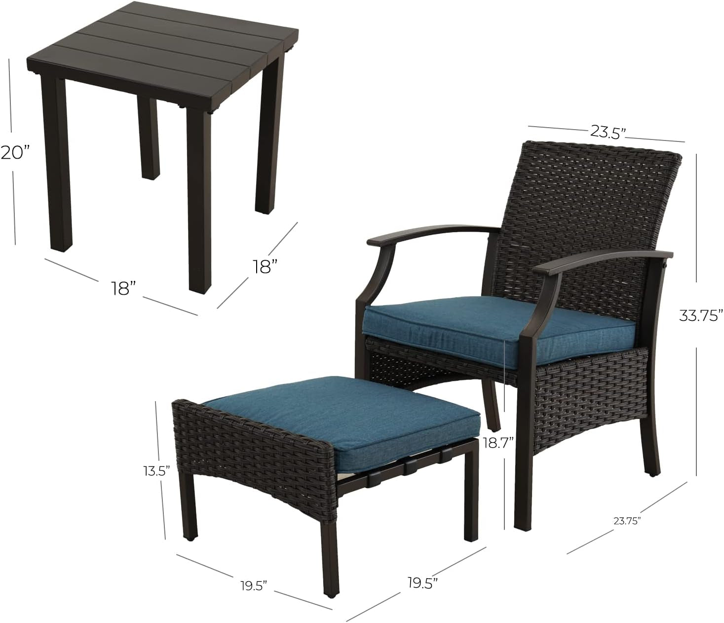 5 Pieces Outdoor Patio Furniture Sets Weather Resistant Wicker Outdoor Patio Chairs with Ottomans and Coffee Tables for Balcony Backyard Garden Poolside, (Peacock Blue)