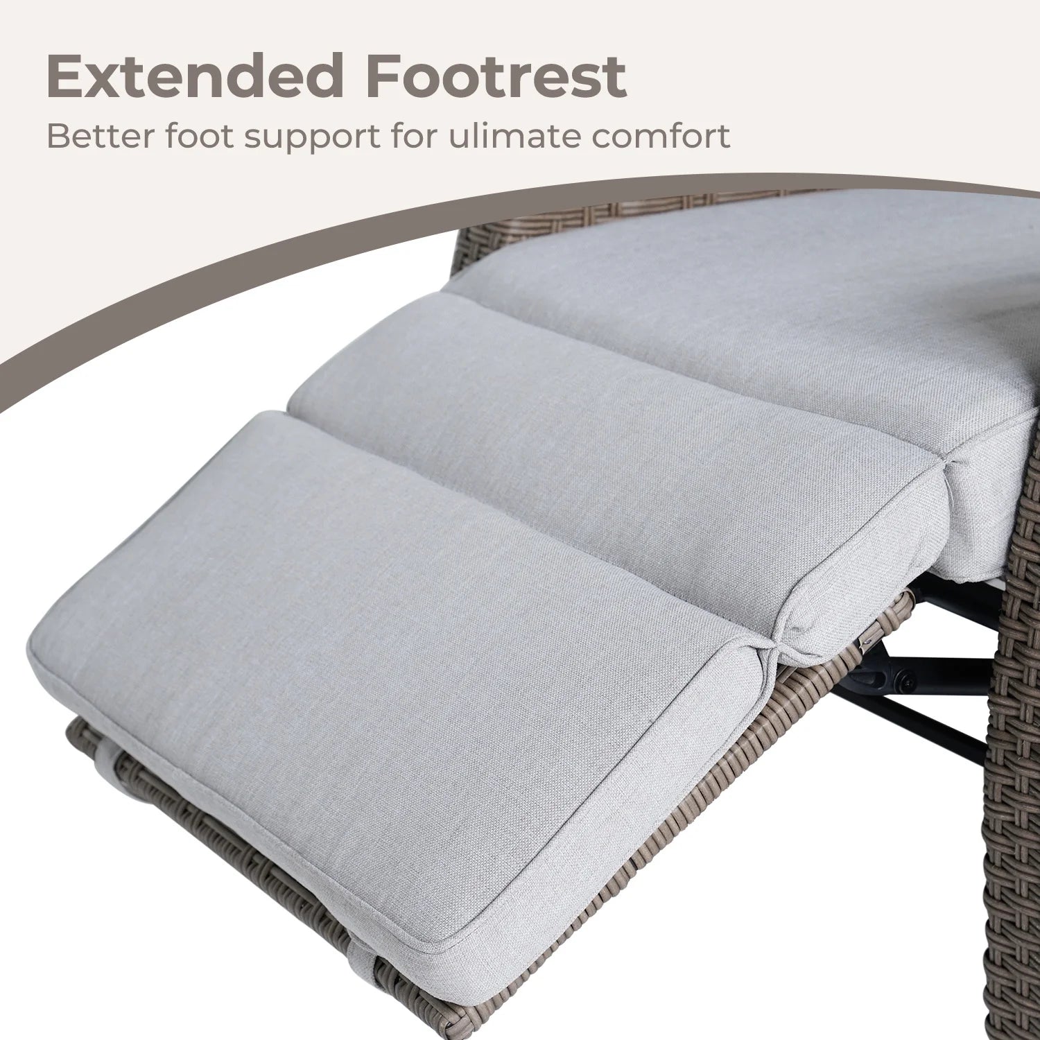 Indoor & Outdoor PE Wicker Patio Lounge Recliner with Flip Table, Mist Gray