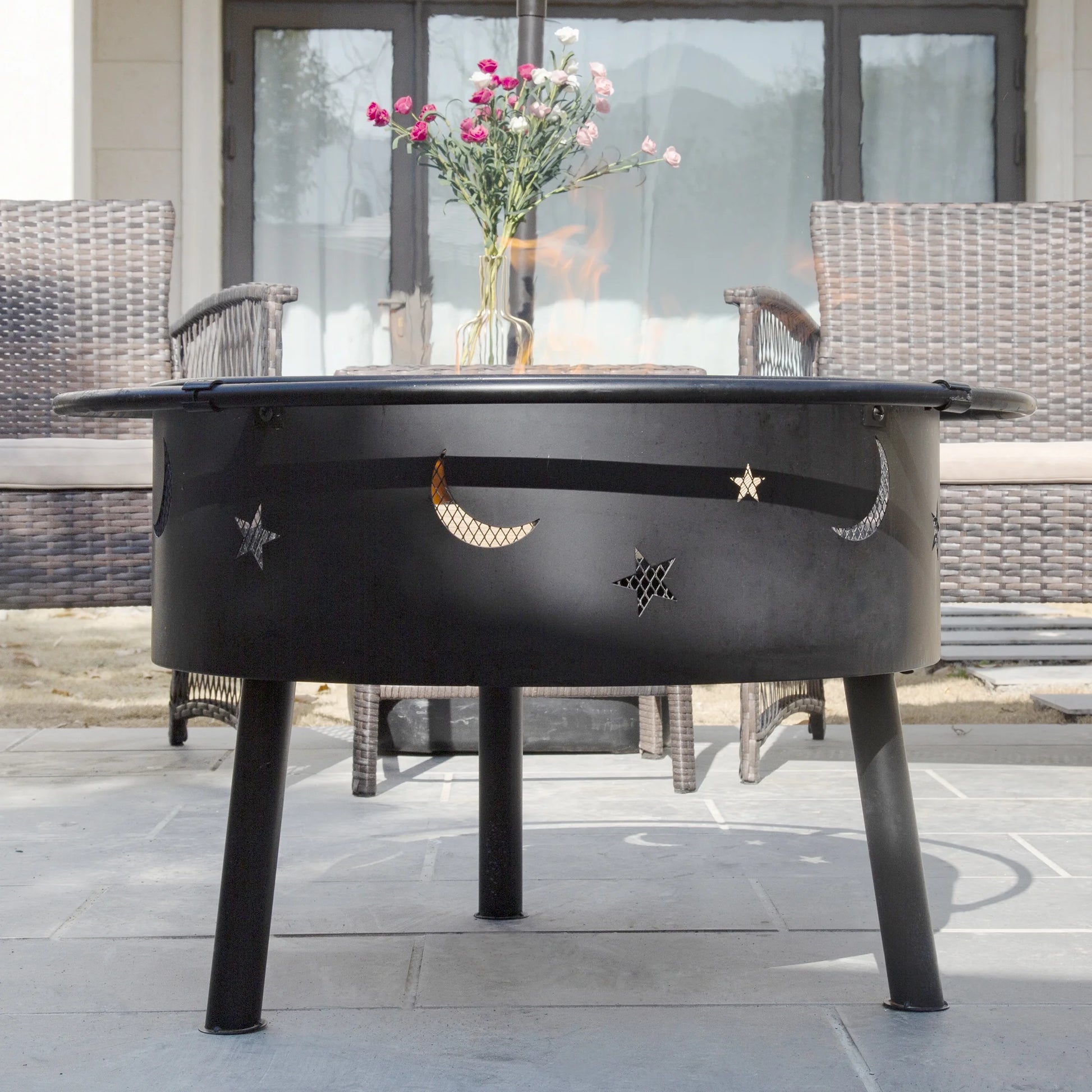 Star & Moon Bonfire round Steel Wood Burning Patio Fire Pit for Outdoor Patio