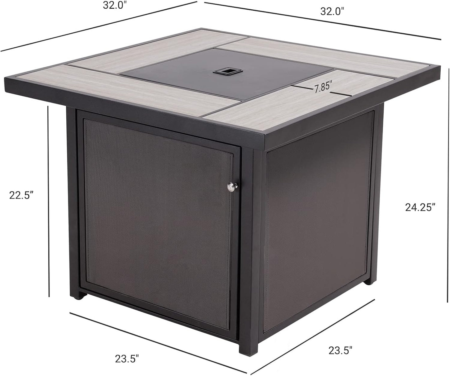 Outdoor Gas Fire Pit Table 32-Inch Square Propane Gas Fire Pit with CSA Safety Approval 40000 BTU Heat Sling Base Ceramic Tile Top and Lava Rock for Garden, Backyard, and Deck Parties