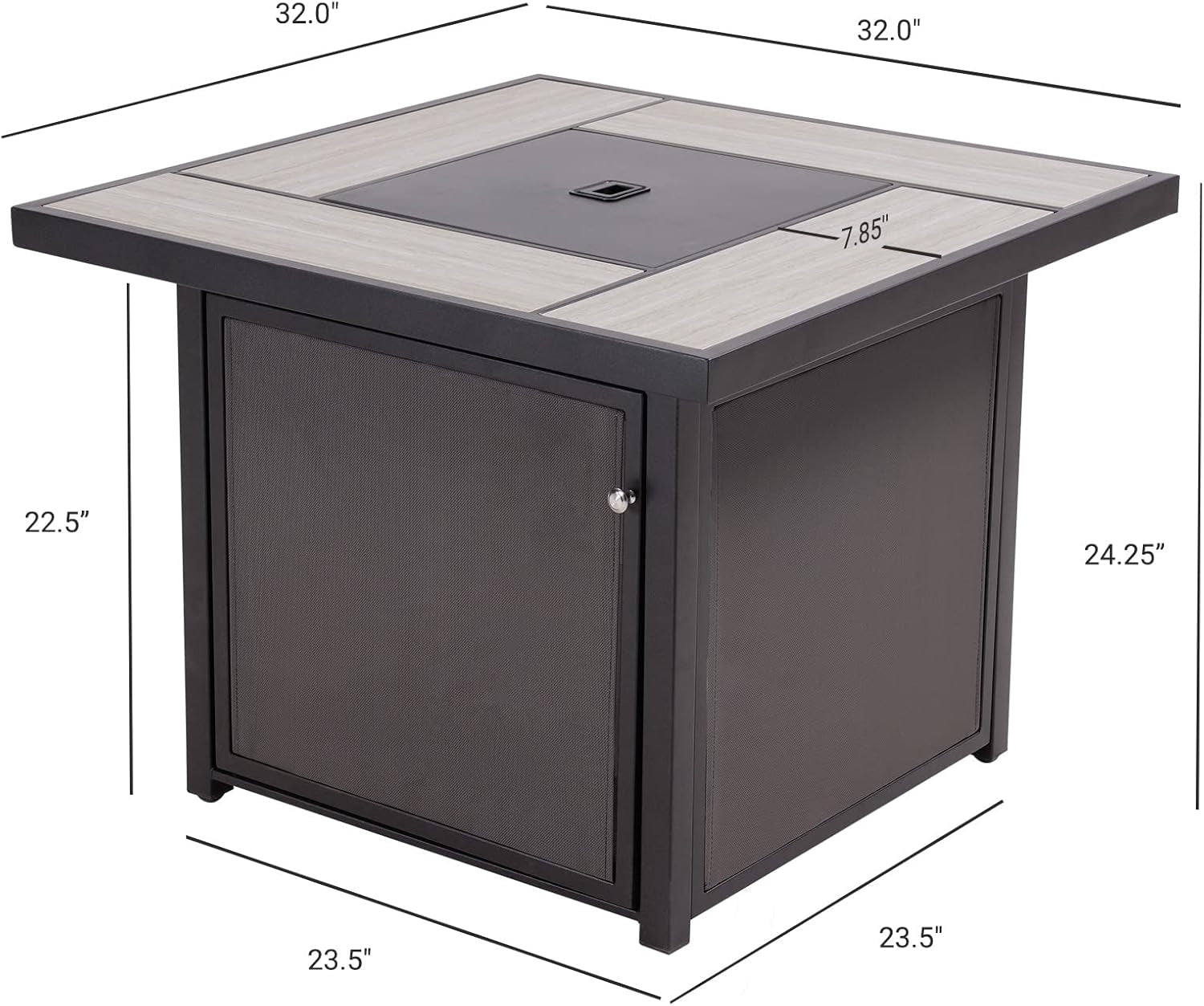 Outdoor Gas Fire Pit Table 32-Inch Square Propane Gas Fire Pit with CSA Safety Approval 40000 BTU Heat Sling Base Ceramic Tile Top and Lava Rock for Garden, Backyard, and Deck Parties