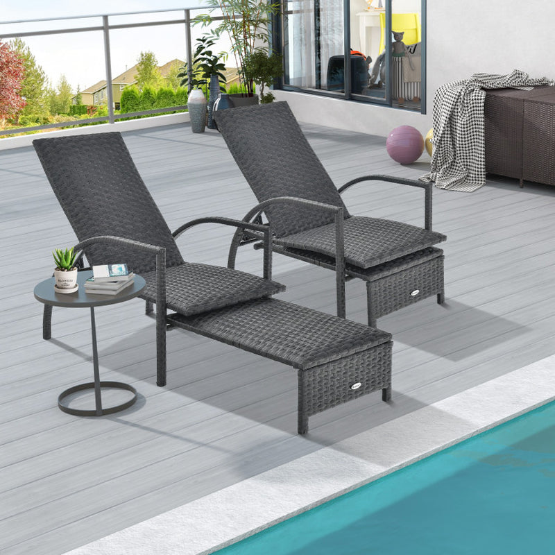Patio Chaise Lounge Rattan Lounge Chair with Retractable Ottoman
