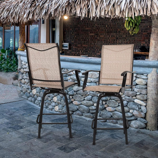 Patio Swivel Bar Stools 2 Pcs, Outdoor Bar Height Patio Chairs, All-Weather Patio Furniture, Brown