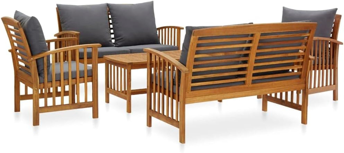 Patio Furniture Set 5 Piece, Patio Bench Seat with Coffee Table, Wooden Dining Set for Garden Balcony Porch, Modern, Solid Wood Acacia