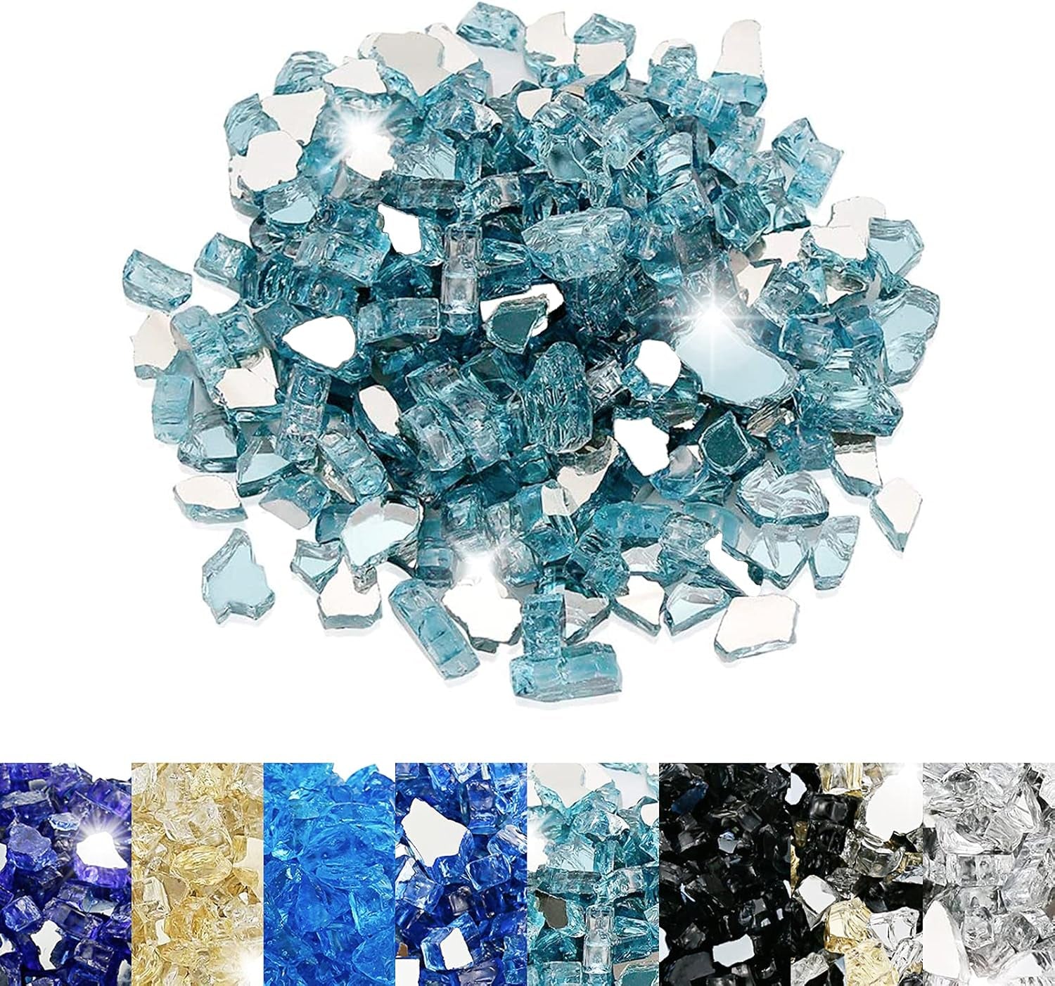 Fire Glass for Fire Pit, 1/2 Inch Aqua Blue Reflective Fire Glass for Propane Fire Pit, Fire Pit Glass Rocks Safe for Outdoors and Indoors Fire Pit, 10 Pounds