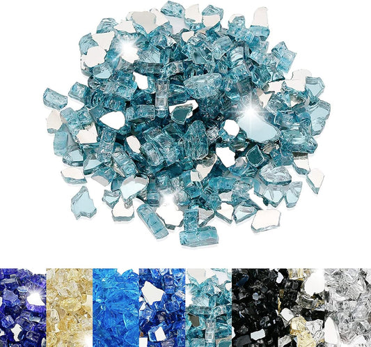 Fire Glass for Fire Pit, 1/2 Inch Aqua Blue Reflective Fire Glass for Propane Fire Pit, Fire Pit Glass Rocks Safe for Outdoors and Indoors Fire Pit, 10 Pounds