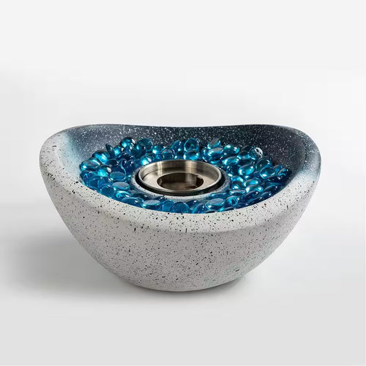 11 In. Outdoor Concrete Gel or Liquid Fire Pit Mixed Color Tabletop Mini Smokeless Fire Bowl with Blue Glass Beads