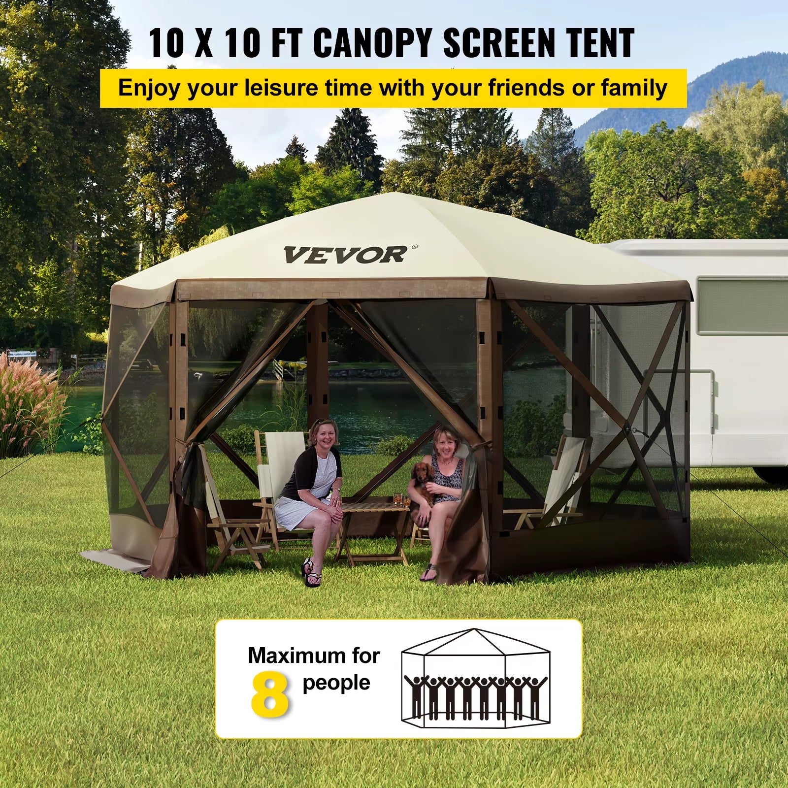 Gazebo Screen Tent 6 Sided Pop-Up Camping Canopy Shelter Portable Outdoor Large Shade Tents for Lawn and Backyard Camping
