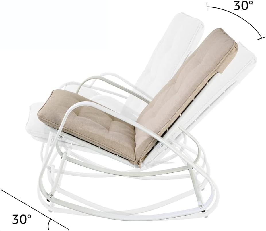 Patio Rocking Chair Outdoor Metal Rocker Chairs with Detachable Cushion for Porch, Balcony, Poolside and Indoor Use, 1 PCS, White