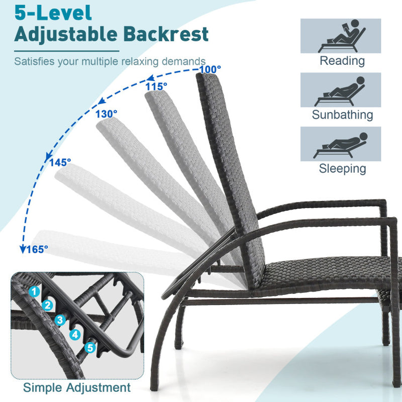 Patio Chaise Lounge Rattan Lounge Chair with Retractable Ottoman