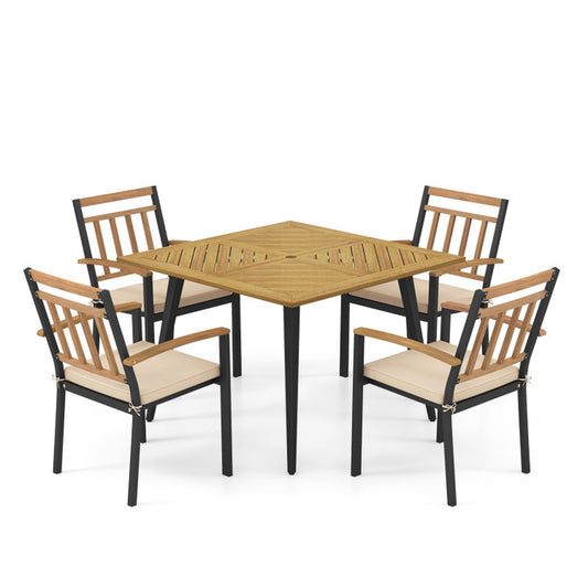 5 Pieces Patio Dining Set with Cushions and 1.9 Inches Umbrella Hole