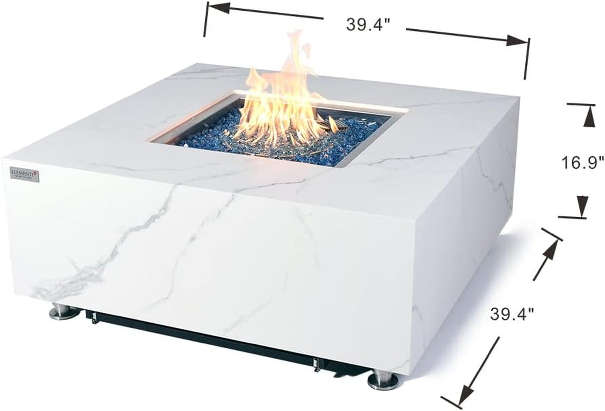 Bianco Marble Fire Pit 39.4" X 39.4" Outdoor Patio Firepit Includes Fire Glass Modern Fire Pits & Outdoor Fireplaces for Garden, Deck, Indoor & Outdoor Heating