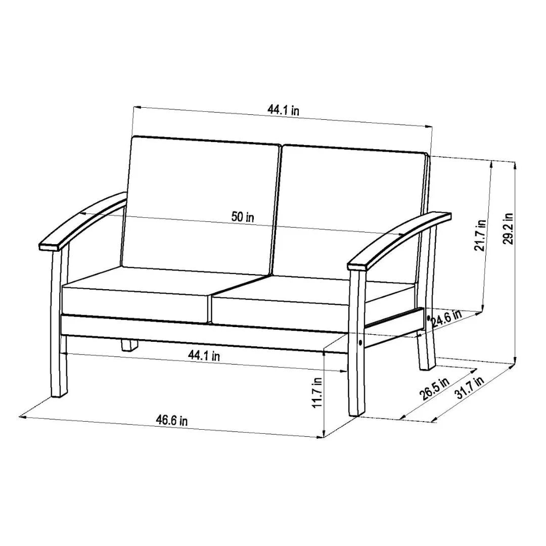 4-Piece Solid Wood Outdoor Conversation Set, Natural/Off-White