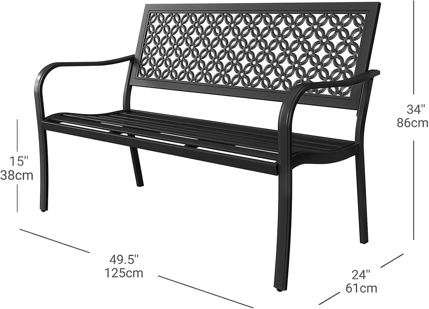 Outdoor Bench, Garden Benches with Anti-Rust Metal Powder Coated Frame, Patio Bench for Front Porch Park outside Furniture Decor, Black