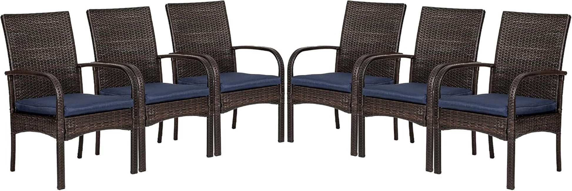 Outdoor Wicker Dining Chairs, Patio Rattan Dining Chairs, Restaurant Chair with Removable Cushions, Firepit Armchair W/Armrests Set of 6