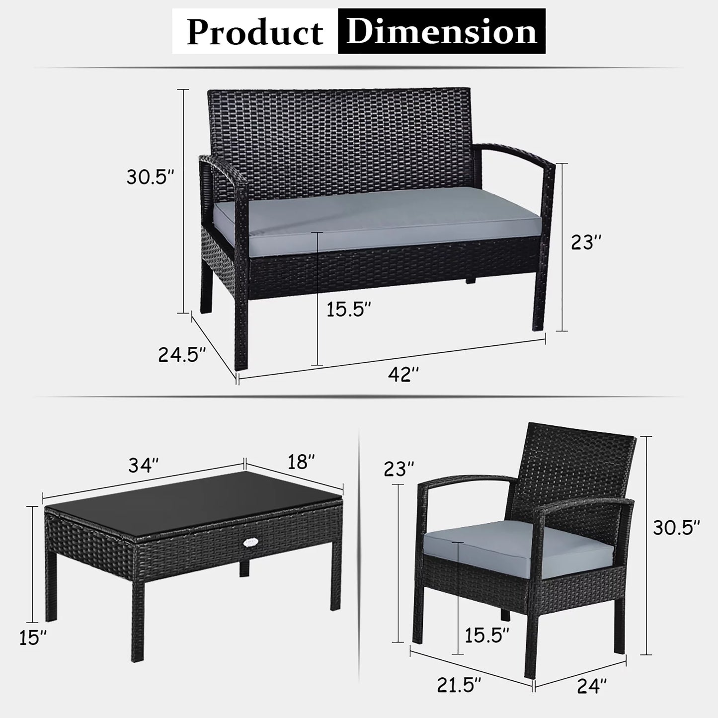 8PCS Patio Rattan Furniture Set Garden Deck
