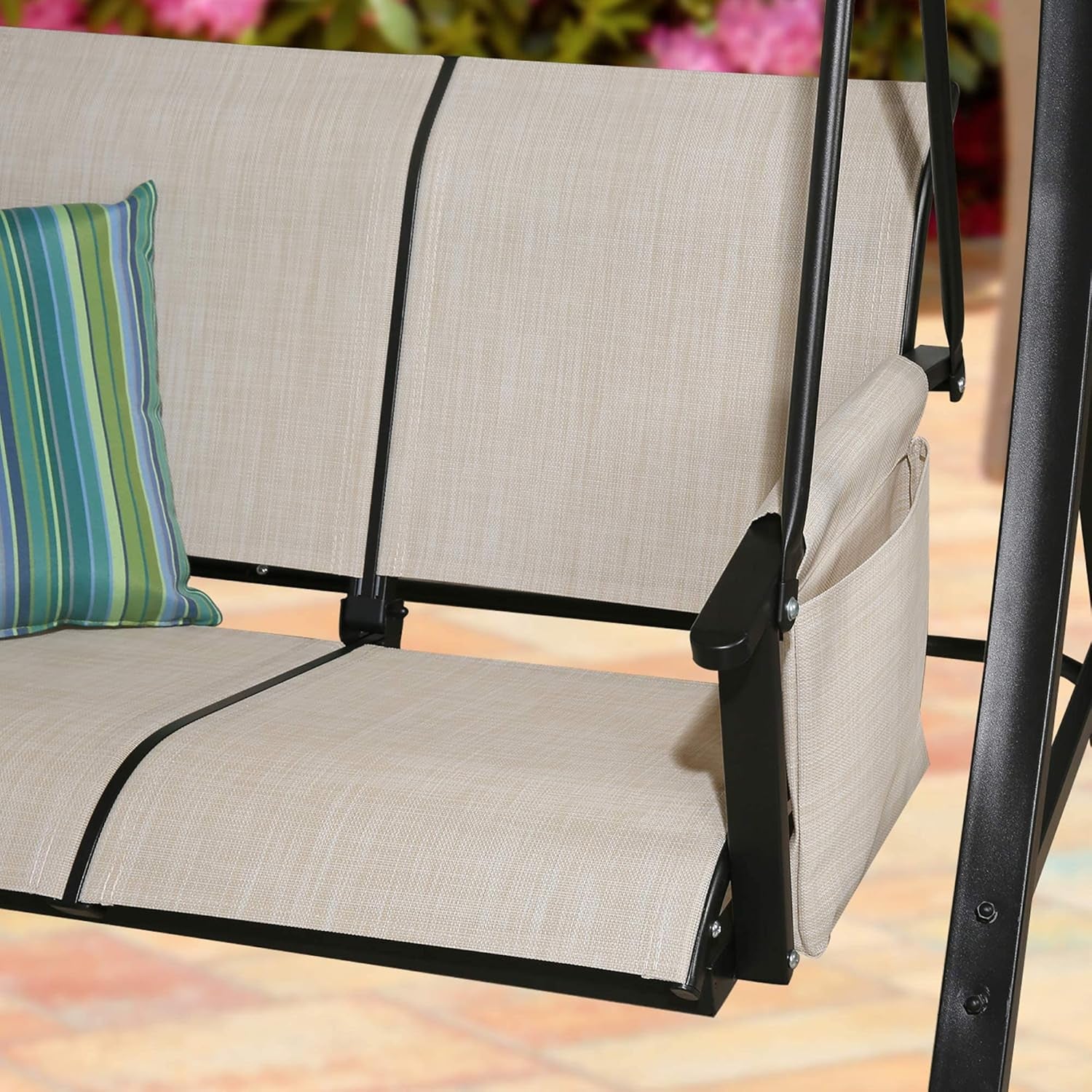 3-Seater Outdoor Porch Swing Patio Hammock Swing Glider Bench with Adjustable Canopy(Tan)