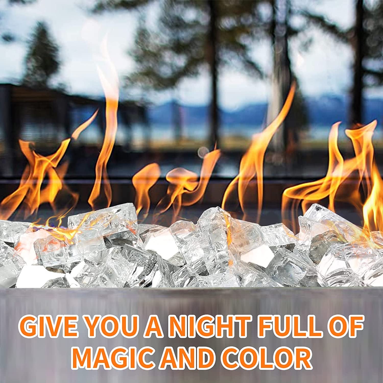 Fire Pit Glass for Fire Pit, 1/2 Inch Clear Reflective Tempered Fire Glass for Propane Fire Pit, Fire Pit Glass Rocks Safe for Outdoors and Indoors Gas Fire Pit Table, 10 Lbs