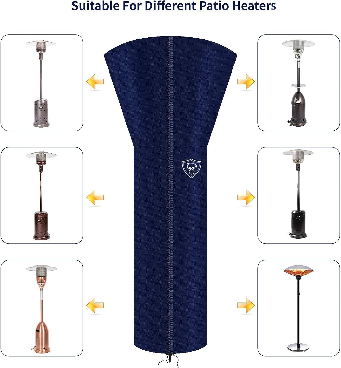 Patio Heater Covers 600D Patio Heater Cover with Hidden Waterproof Zipper and Storage Bag for Outdoor Heater for Patio (89'' Height X 33" Dome X 19" Base)
