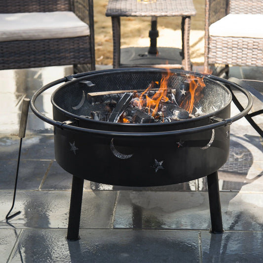 Star & Moon Bonfire round Steel Wood Burning Patio Fire Pit for Outdoor Patio