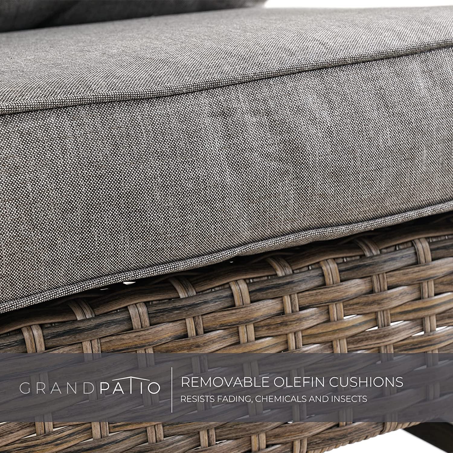 Outdoor 3-Piece Aluminum Conversation Furniture Sofa Set Wicker Stationary Rockers with Wood Grain Finish and Coffee Table, Removable Olefin Cushion Dark Brown