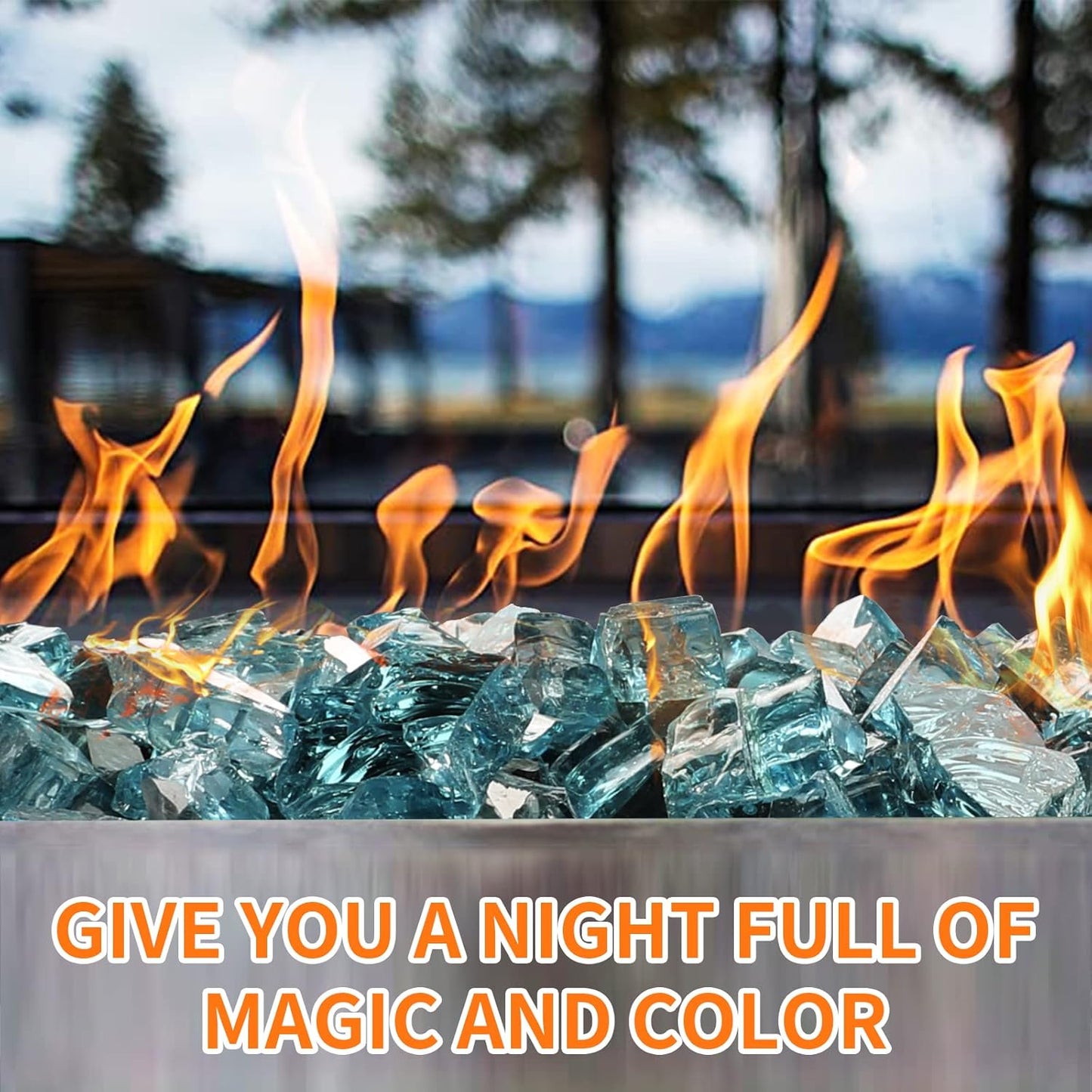 Fire Glass for Fire Pit, 1/2 Inch Aqua Blue Reflective Fire Glass for Propane Fire Pit, Fire Pit Glass Rocks Safe for Outdoors and Indoors Fire Pit, 10 Pounds