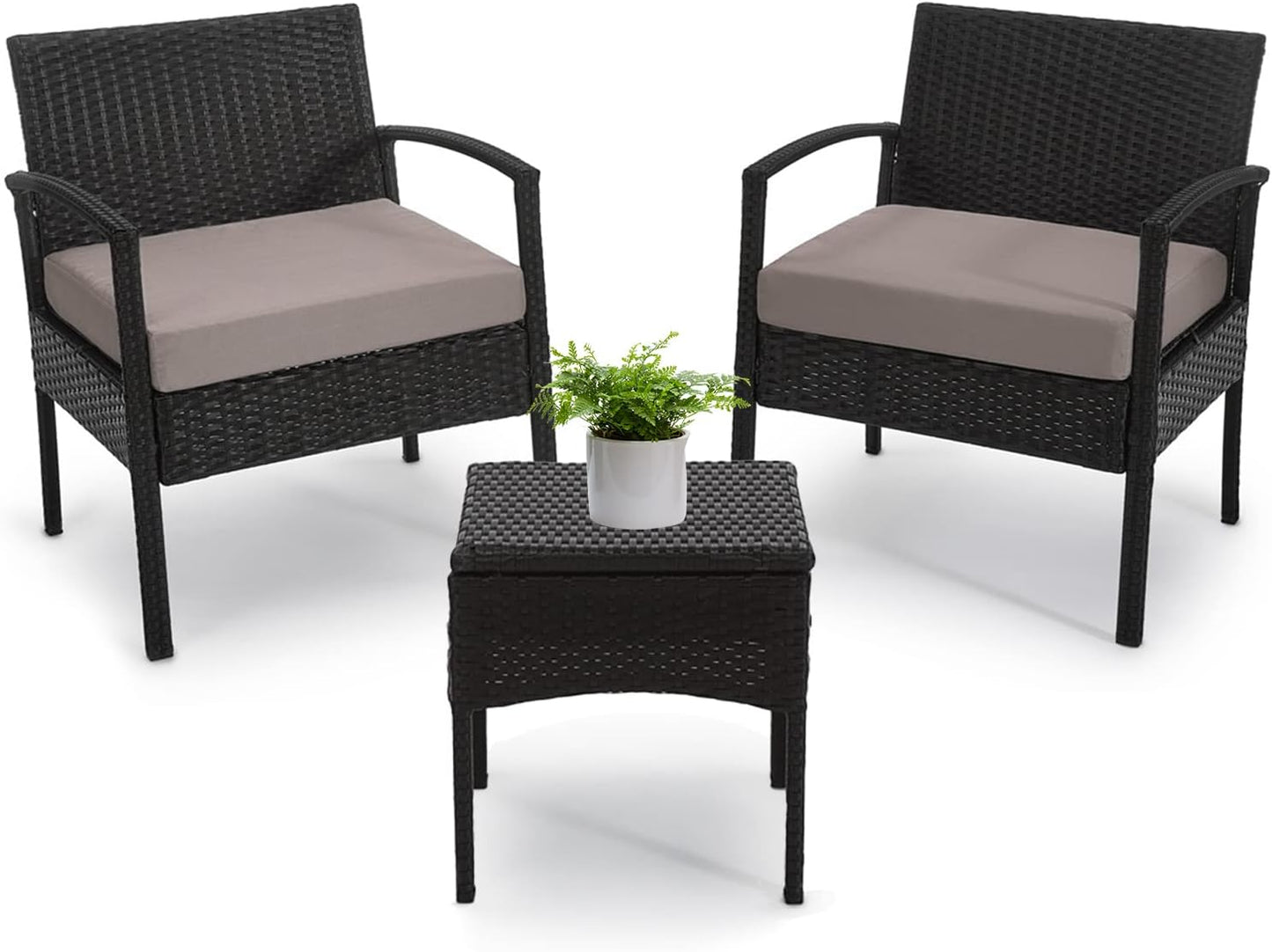 3 Pieces Patio Furniture Set, Outdoor Furniture Set, Patio Bistro Set Outdoor, Patio Conversation Set, Patio Set, Patio Table and Chairs, Patio Chairs with Coffee Table for Yard & Bistro, Brown