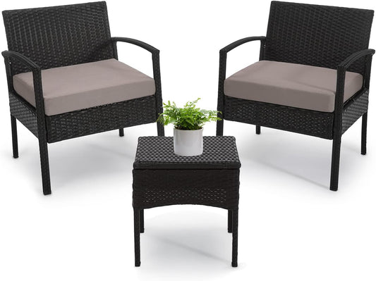 3 Pieces Patio Furniture Set, Outdoor Furniture Set, Patio Bistro Set Outdoor, Patio Conversation Set, Patio Set, Patio Table and Chairs, Patio Chairs with Coffee Table for Yard & Bistro, Brown