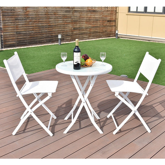 3 PCS Folding Bistro Table Chairs Set Garden Backyard Patio Furniture White