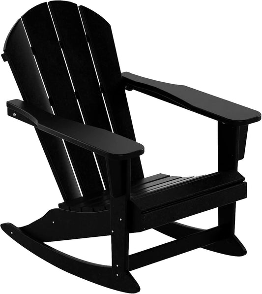 WO Home Furniture Patio Rocking Chair Classic Outdoor HDPE UV Weather Resistant (Black)