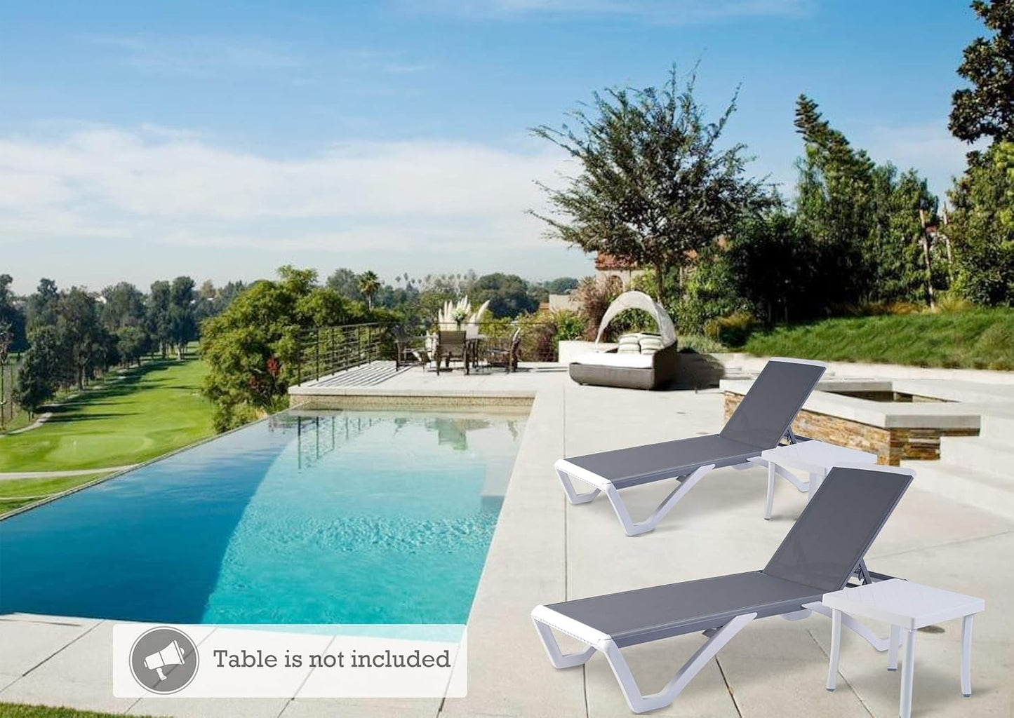 Patio Chaise Lounge Chair - Full Flat Alumium & Resin Legs, Outdoor Reclining Adjustable Chair for Sunbathing, Patio, Beach, Lounge without Table (Gray Textilene without Table)